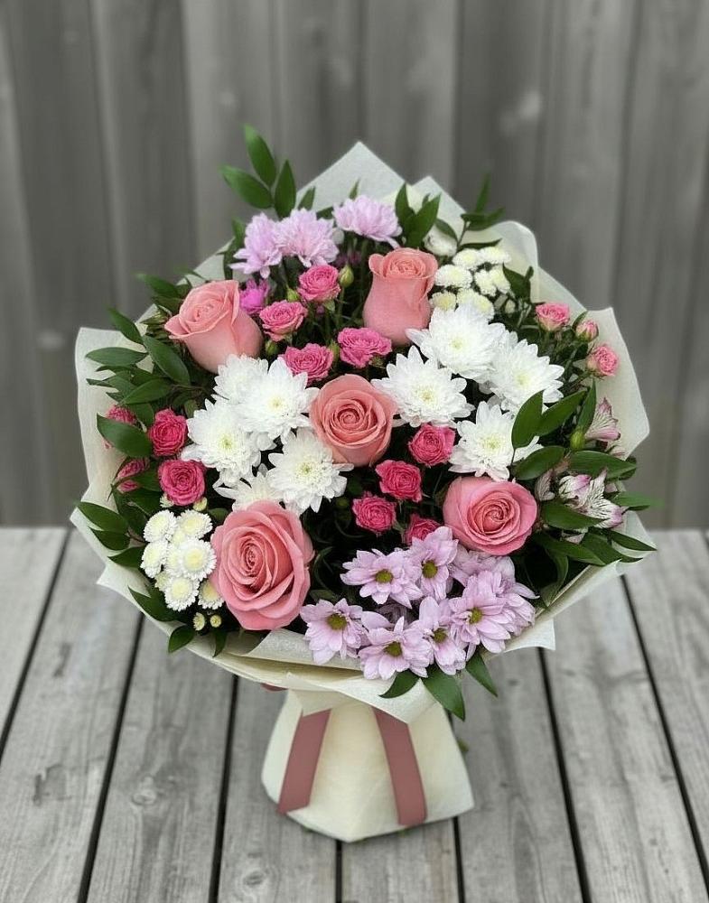 Букет цветов из: Альстромерии, Гвоздики, Розы и Хризантемы в Гремячево