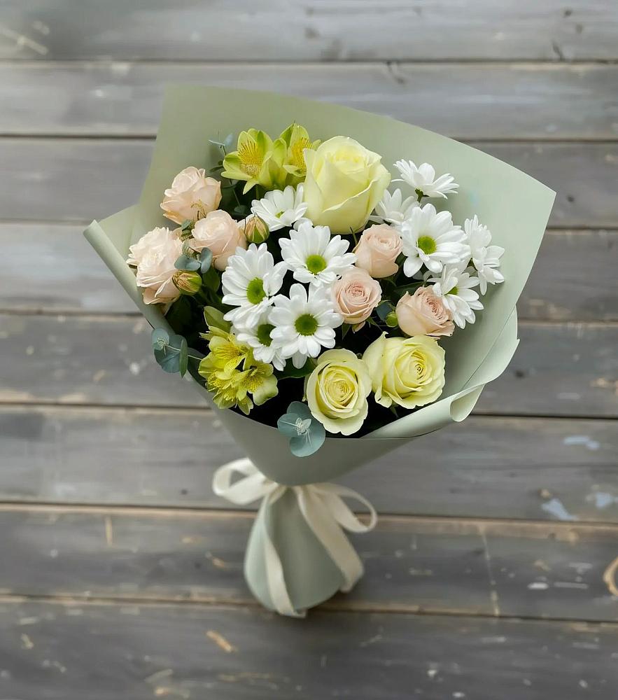 Букет цветов из: Альстромерии, Розы и Хризантемы в Гремячево