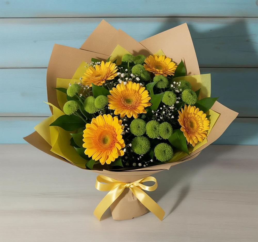 Букет цветов из: Герберы и Хризантемы в Гремячево
