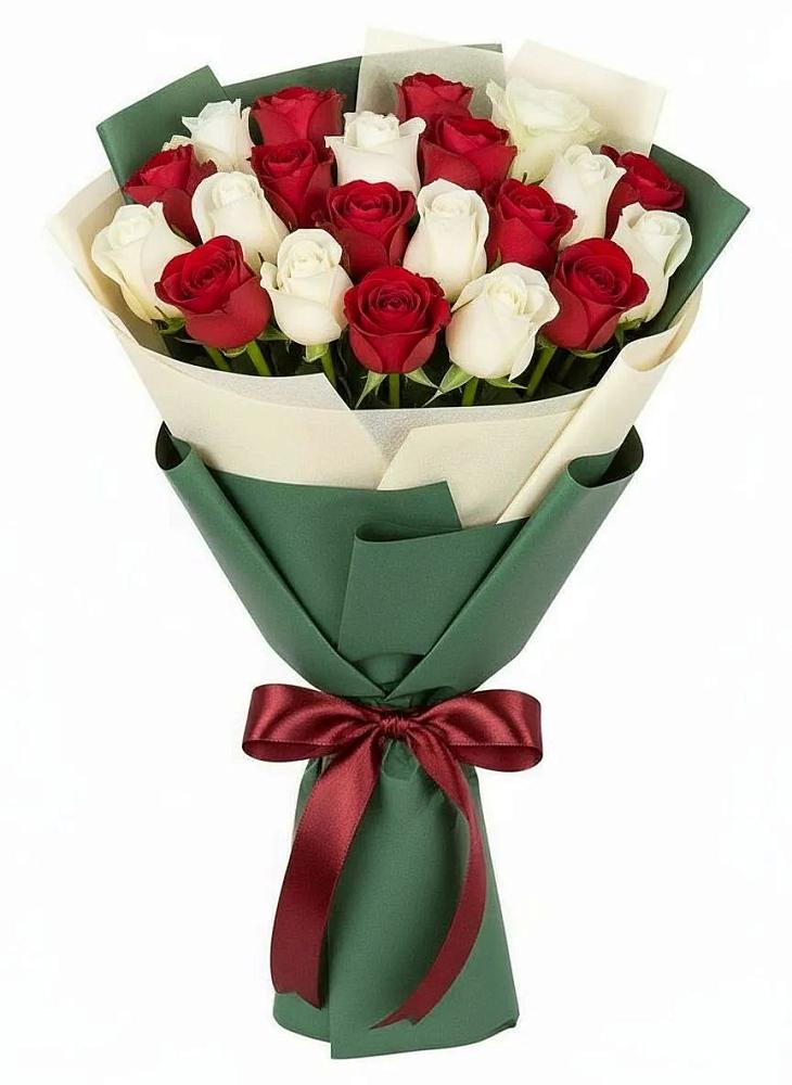 Букет Микс из красных и белых роз в Гремячево