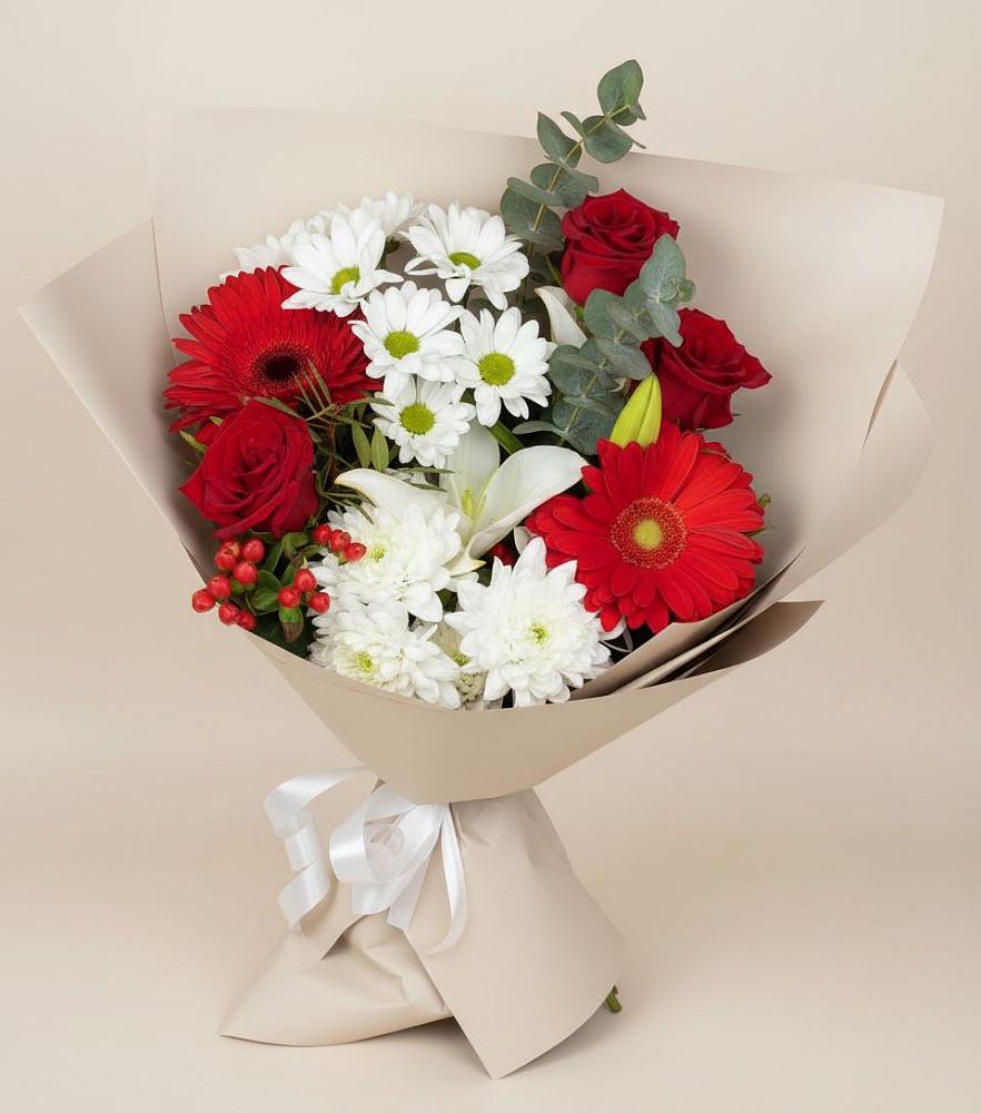 Букет цветов из: Розы, Хризантемы, Герберы и Лилии в Гремячево