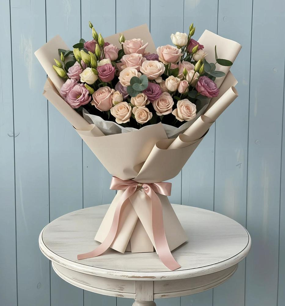 Букет цветов из: Розы и Лизиантусы в Гремячево